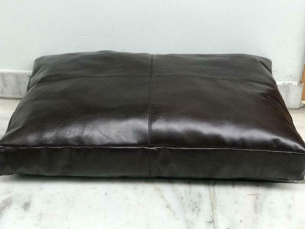 Noora Handmade Leather Seat Cushion Cover, Dining Cushion, Black Table Seat Pad, Rectangular Floor Cushion Cover, SU0146