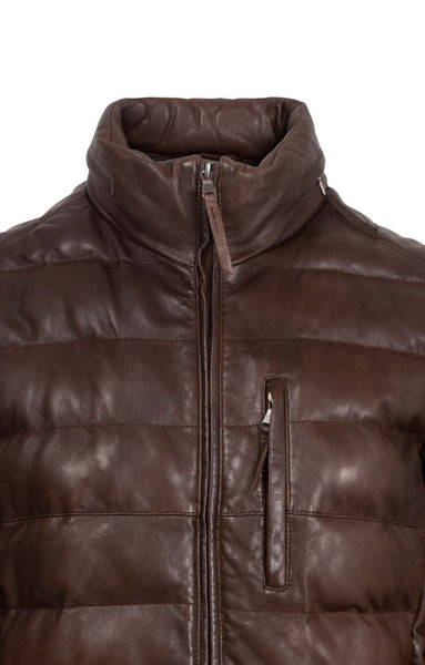 Noora New Men's 100% Brown Lambskin Leather Quilted Jacket Biker With Brown Zipper UN125