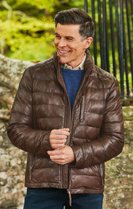 Noora New Men's 100% Brown Lambskin Leather Quilted Jacket Biker With Brown Zipper UN125