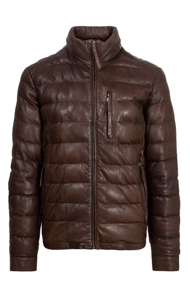 Noora New Men's 100% Brown Lambskin Leather Quilted Jacket Biker With Brown Zipper UN125