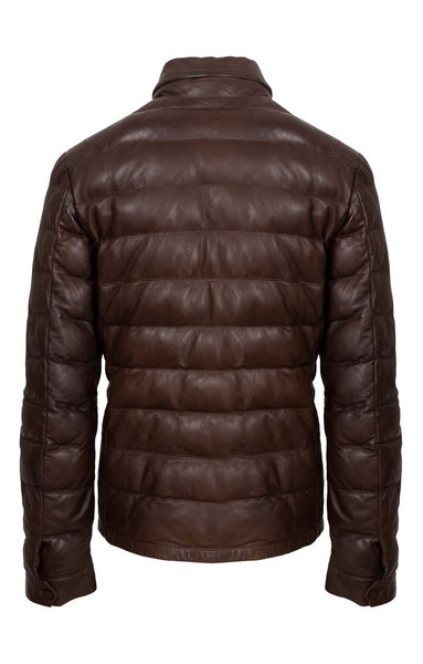 Noora New Men's 100% Brown Lambskin Leather Quilted Jacket Biker With Brown Zipper UN125