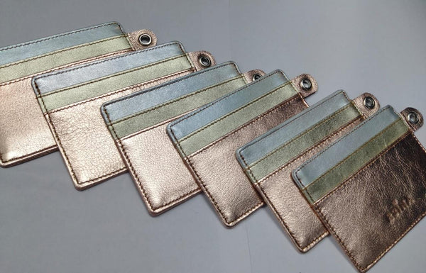 Noora Customize Handmade Metallic leather Card Holder  Colour Combination Silver, Gold , Rose gold metallic UN562