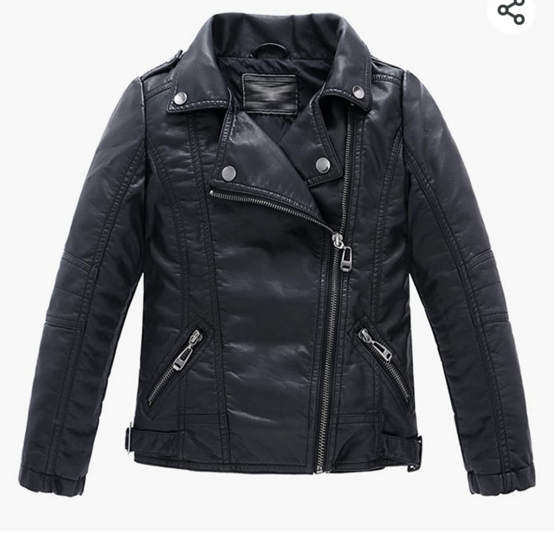 NOORA Kids Lambskin Black Leather Quilted Biker Jacket With Zipper & Pocket | JS017