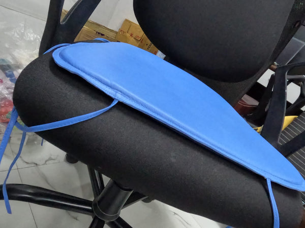 Lambskin Leather BLUE ROUND CHAIR PAD With TIES | Curvy Shape Rounded Edge Chair Pad |Seat Pad for Home & Office