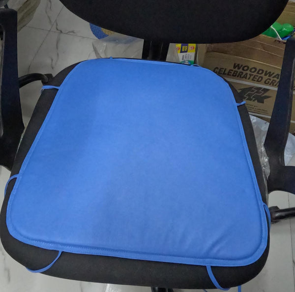 Lambskin Leather BLUE ROUND CHAIR PAD With TIES | Curvy Shape Rounded Edge Chair Pad |Seat Pad for Home & Office