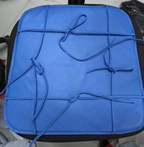 Lambskin Leather BLUE ROUND CHAIR PAD With TIES | Curvy Shape Rounded Edge Chair Pad |Seat Pad for Home & Office