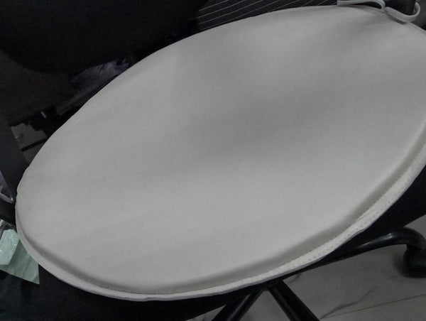 Noora Lambskin Leather ROUND WHITE CHAIR Pad With TIES | Rounded Shape Chair Pad | Dining Chair Round Leather Seat Cushion for Stool | JS42
