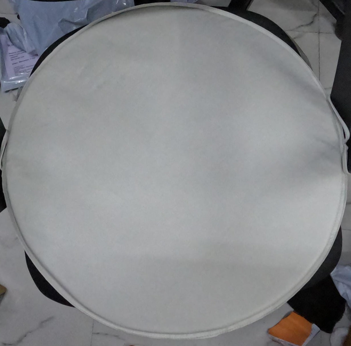 Noora Lambskin Leather ROUND WHITE CHAIR Pad With TIES | Rounded Shape Chair Pad | Dining Chair Round Leather Seat Cushion for Stool | JS42