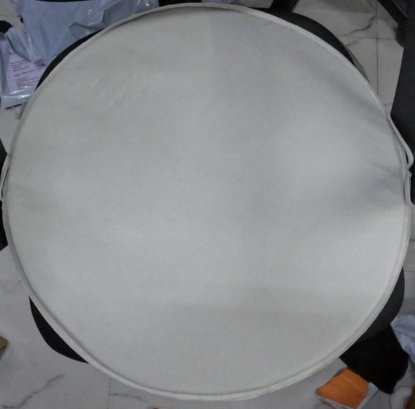 Noora Lambskin Leather ROUND WHITE CHAIR Pad With TIES | Rounded Shape Chair Pad | Dining Chair Round Leather Seat Cushion for Stool | JS42