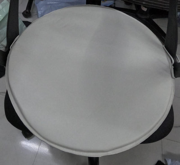 Noora Lambskin Leather ROUND WHITE CHAIR Pad With TIES | Rounded Shape Chair Pad | Dining Chair Round Leather Seat Cushion for Stool | JS42