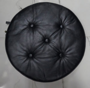 Noora Lambskin Leather ROUND BLACK TUFTED ottoman | Floor Pillow for Sitting | Chesterfield Buttoned Pillow | JS36