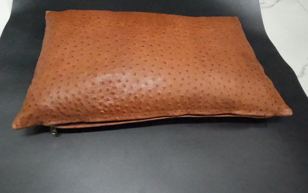 Noora Ostrich Print Tan Leather Cushion Cover | Home & Living Decor | Rectangle Shape Throw Pillow Cover | Housewarming Decor | JS44