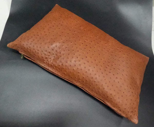 Noora Ostrich Print Tan Leather Cushion Cover | Home & Living Decor | Rectangle Shape Throw Pillow Cover | Housewarming Decor | JS44