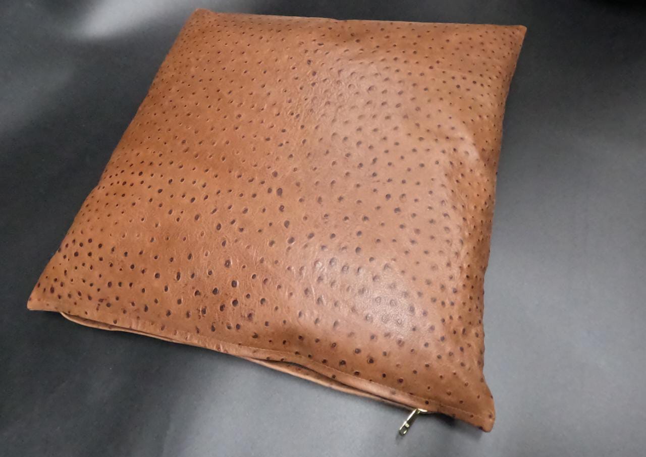 NOORA Ostrich Print leather Pillow Cover Square Tan Brown Leather Pillow Cover Decorative Throw Covers for Living Room & Bedroom Home Décor | JS45