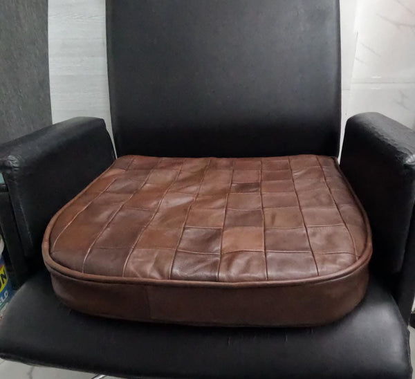 Noora Lambskin LEATHER SEAT CUSHION - ANTIQUE BROWN PATCHWORK Seat Cushion for Bench - Thickness 2" ( 5cm) - Leather Chair Pad - Tolix style Leather Seat Cushion | JS47