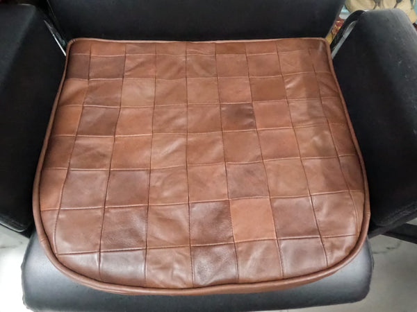 Noora Lambskin LEATHER SEAT CUSHION - ANTIQUE BROWN PATCHWORK Seat Cushion for Bench - Thickness 2" ( 5cm) - Leather Chair Pad - Tolix style Leather Seat Cushion | JS47