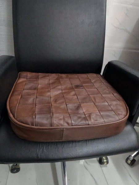 Noora Lambskin LEATHER SEAT CUSHION - ANTIQUE BROWN PATCHWORK Seat Cushion for Bench - Thickness 2" ( 5cm) - Leather Chair Pad - Tolix style Leather Seat Cushion | JS47