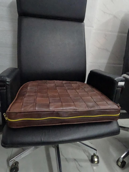 Noora Lambskin LEATHER SEAT CUSHION - ANTIQUE BROWN PATCHWORK Seat Cushion for Bench - Thickness 2" ( 5cm) - Leather Chair Pad - Tolix style Leather Seat Cushion | JS47