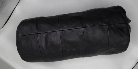 Noora Leather BOLSTER Cover Pillow Cushion Case, Yoga Neck Roll Case, Customize BLACK Round Cushion PATCHWORK Cover | Housewarming Sofa Decor | JS48