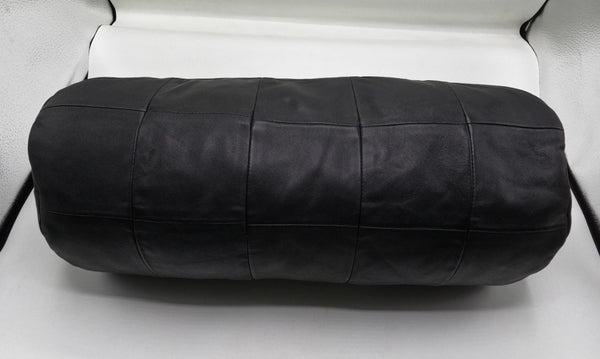 Noora Leather BOLSTER Cover Pillow Cushion Case, Yoga Neck Roll Case, Customize BLACK Round Cushion PATCHWORK Cover | Housewarming Sofa Decor | JS48