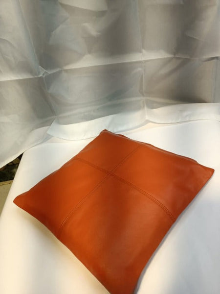 Noora Lambskin Leather Orange Square Cushion Cover| Throw Covers for Living Room| Decorative Sofa Cushion Cover|
