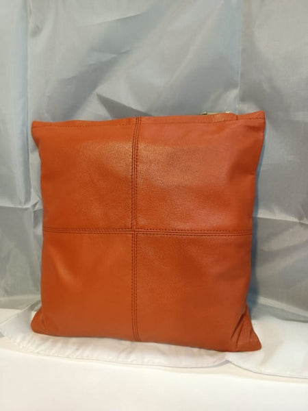 Noora Lambskin Leather Cushion Cover Orange | Square Pillow Case | Throw Covers for Living Room | Decorative Sofa Cushion Cover | Home Decor | Gift Pillow SN030