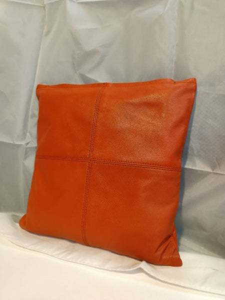 Noora Lambskin Leather Orange Square Cushion Cover| Throw Covers for Living Room| Decorative Sofa Cushion Cover|