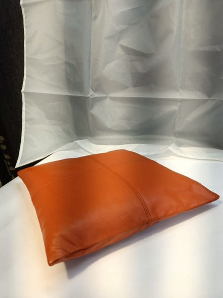 Noora Lambskin Leather Orange Square Cushion Cover| Throw Covers for Living Room| Decorative Sofa Cushion Cover|