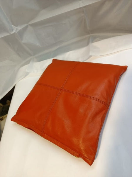 Noora Lambskin Leather Orange Square Cushion Cover| Throw Covers for Living Room| Decorative Sofa Cushion Cover|