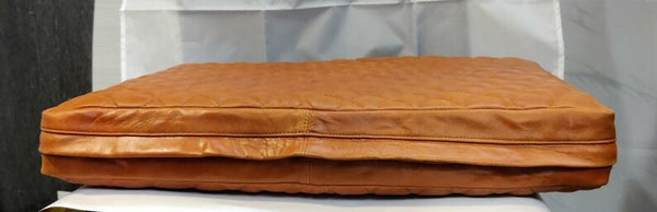 NOORA  Lambskin Leather Seat Cushion Cover MANGO TAN, Quilted Designer Sofa Cushion Case, Table Seat, Leather Pet Bed SN031