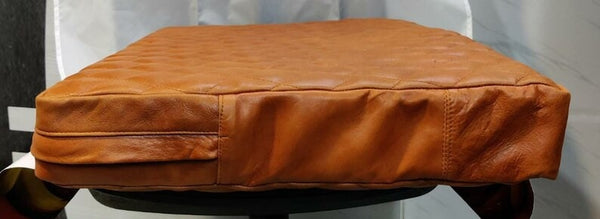 NOORA  Lambskin Leather Seat Cushion Cover MANGO TAN, Quilted Designer Sofa Cushion Case, Table Seat, Leather Pet Bed SN031