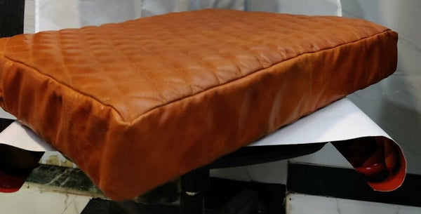 NOORA  Lambskin Leather Seat Cushion Cover MANGO TAN, Quilted Designer Sofa Cushion Case, Table Seat, Leather Pet Bed SN031