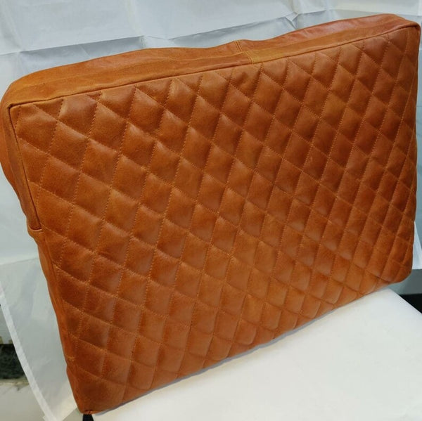 NOORA  Lambskin Leather Seat Cushion Cover MANGO TAN, Quilted Designer Sofa Cushion Case, Table Seat, Leather Pet Bed SN031