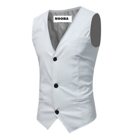 Noora Mens White Lambskin Leather Formal Waist Coat With  Black Button & Pocket | Designer Meeting Wear White Waist Coat SU0102