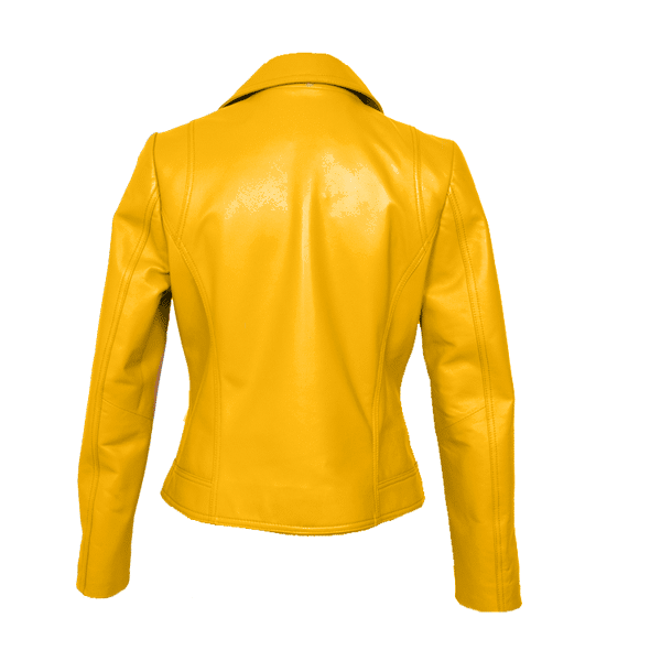 Noora Women's Yellow Biker Leather Jacket with Closure Zipper & Snap on collar SN012