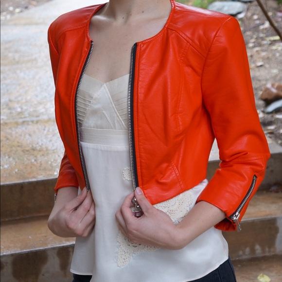 NOORA New Ladies Dark Orange Lambskin Long Sleeve Jacket, Western Style Cropped Jacket For Women's & Girls : SK03