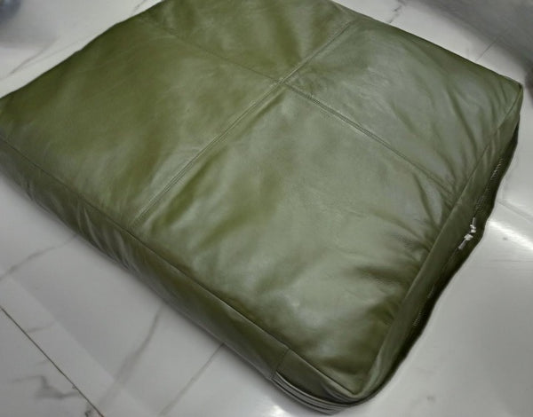 Noora Lambskin Leather Seat Cushion Cover | Olive Green Leather Seat Cover | Rectangular Bench Floor Seat Cushion Cover | Table Seat Cover | Decorative Bedroom | Housewarming Gift | Sofa Cushion Case | Home & Living Decor | SK17