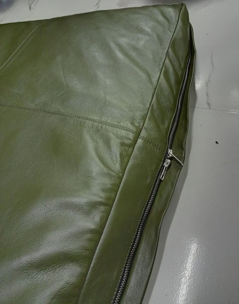 Noora Lambskin Leather Seat Cushion Cover | Olive Green Leather Seat Cover | Rectangular Bench Floor Seat Cushion Cover | Table Seat Cover | Decorative Bedroom | Housewarming Gift | Sofa Cushion Case | Home & Living Decor | SK17