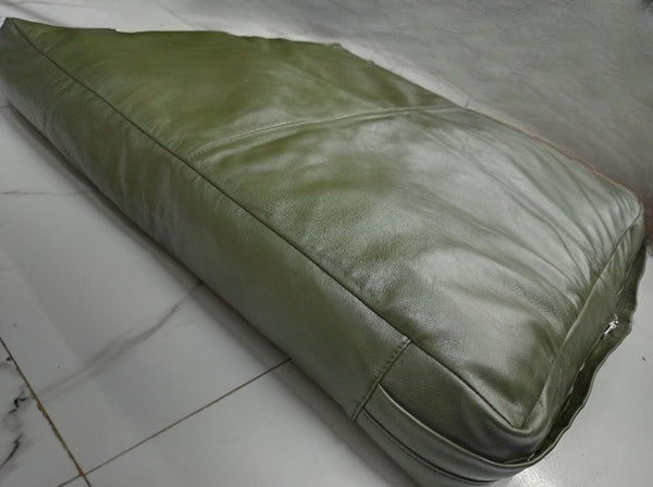 Noora Lambskin Leather Seat Cushion Cover | Olive Green Leather Seat Cover | Rectangular Bench Floor Seat Cushion Cover | Table Seat Cover | Decorative Bedroom | Housewarming Gift | Sofa Cushion Case | Home & Living Decor | SK17