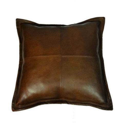Noora Lambskin Leather Cushion Cover Sofa Pillow Case - Decorative Throw Covers for Living Room & Bedroom - Dark Brown YK20