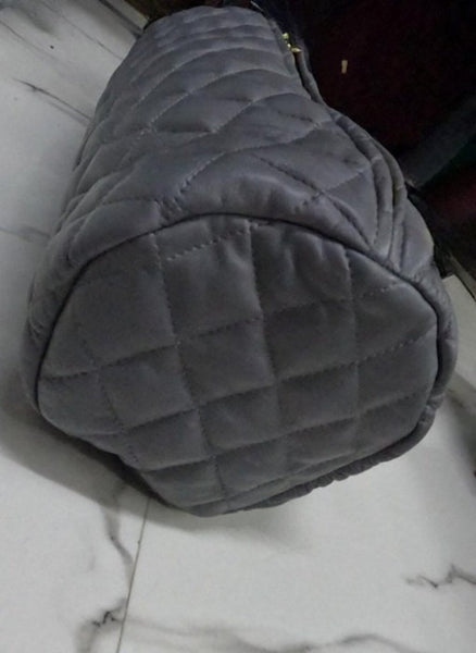 NOORA Lambskin Leather Bolster Pillow Cover | Grey Leather Cushion Cover | Quilted Leather Pillow Case | Home & Living decor | Housewarming Leather Cover For Bedroom | Decorative Pillow Cover | Gift For Special | SK13