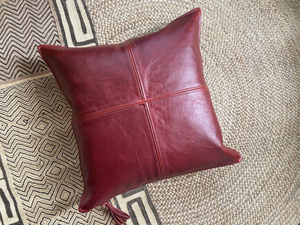 NOORA 100% Real Lambskin leather pillow cover, Square Burgundy Leather Pillow Cover, Living Decor, Throw Cover YK82