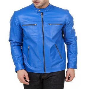 Noora Real Men's Lambskin Leather Jacket Men's Slim fit Genuine Biker Blue Leather Jacket Best Gift for Him SK 09