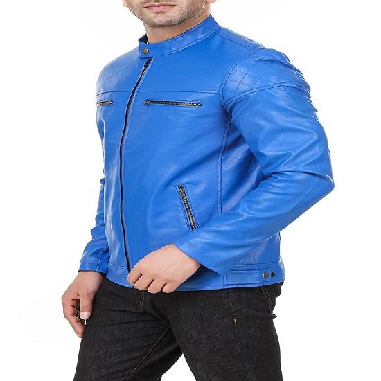 Noora Real Men's Lambskin Leather Jacket Men's Slim fit Genuine Biker Blue Leather Jacket Best Gift for Him SK 09