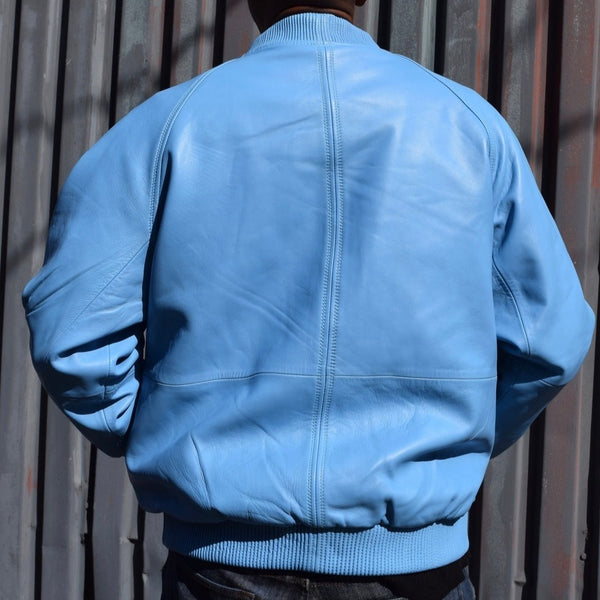 NOORA Lambskin Leather Jacket Men's Light Blue Leather Jacket | Bomber Style Leather Jacket | Party Wear Jacket | Casual Wear Jacket - SK 010