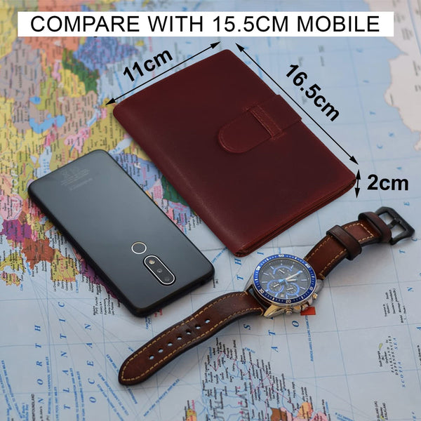 NOORA wallet for men's, Custom Wallet, BURGUNDY Leather purse, Passport Holder with Hoop Closure