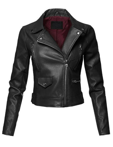 NOORA ''CUSTOM TEXT '' Women's Black Genuine Lambskin Motorcycle Real Leather Designer Jacket Slim f Customize / Tailor Made  BS12