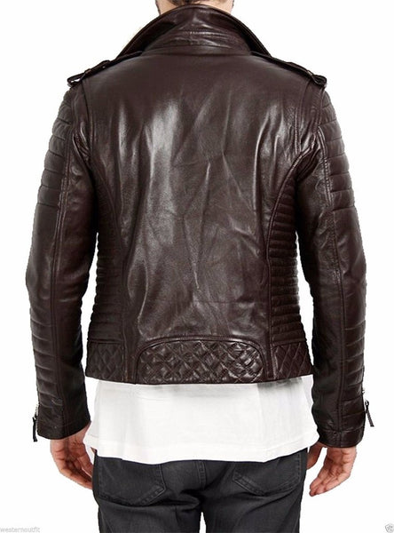 Noora New Lambskin Men Dark Brown Leather Jacket, Quilted Biker Jacket | Western Style Designer Jacket YK0233