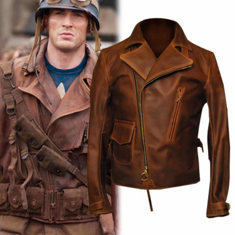 NOORA Mens Brown Movie Costume  Leather Jacket With Zipper | Hollywood Celebrity Jackets | Antique Brown Commando Jacket SU063