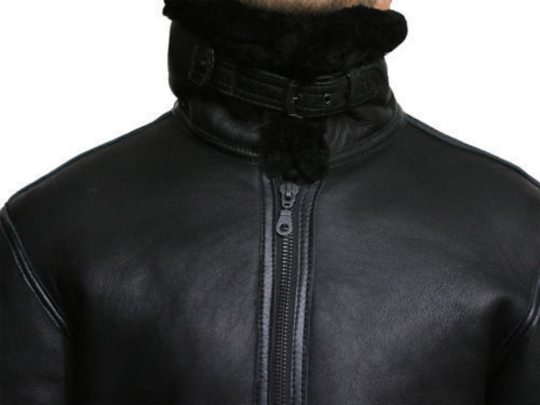 Noora Mens Lambskin Leather Black Biker Racer Jacket With Belted Fur Collar | Black Leather Jacket With Branded YKK Zipper Closure SU0635